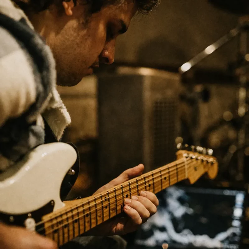 chico tocando la guitarra en la cueva