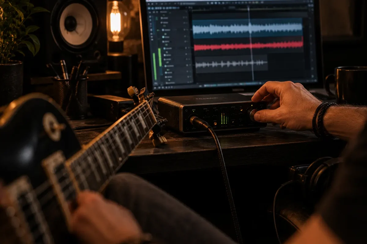 Grabación de guitarra eléctrica con interfaz y simulador de amplificador